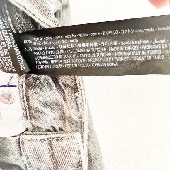 Zara Coated Silver Gray Metallic Denim Jeans Raw Hem Straight Leg Size 4 - Picture 9 of 10